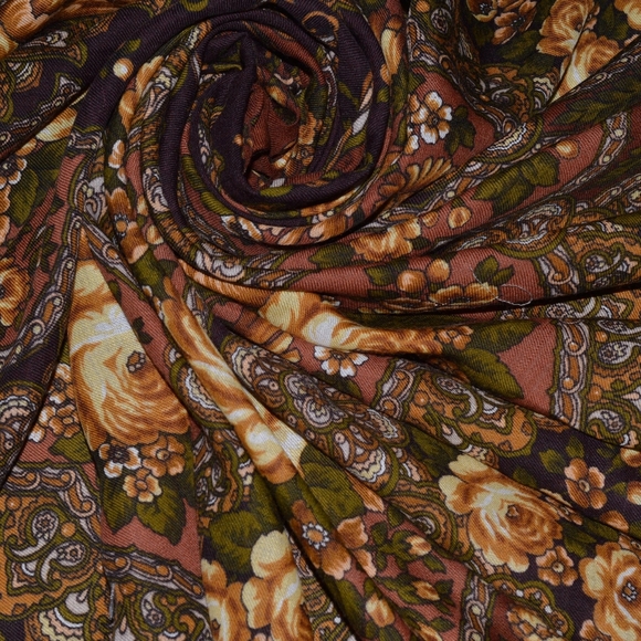 Shawl Large Wool Russian Style Pavlovo Posad Flowers - Picture 8 of 8